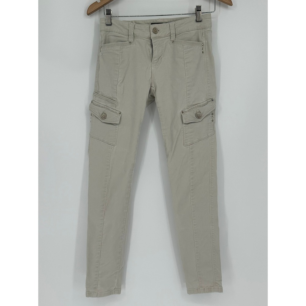 White House Black Market Skinny Cargo Pants Tan Khaki Studded Size 0R